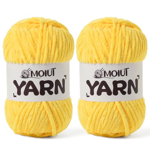 Image of 2 Pack Fluffy Chenille Yarn for Crocheting, Chunky Velvet Yarns for Crochet Amigurumi, Baby Yarn for Crocheting Soft Blanket, 174.9yds /7 oz Bulky Yarns for Crafts /Hats /Shoes /Socks (2 Light Yellow)