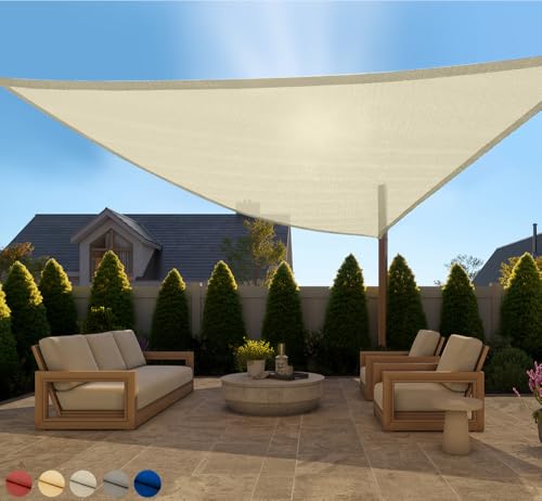 GORILLA GRIP Heavy Duty Sun Shade, UV Protection Fade Tear and Rust Resistant Triangle Sunshade Canopy, Curved Edges Blocks Sunlight, Breathable Sail, Outdoor Patio, Lawn Garden Butter Cream