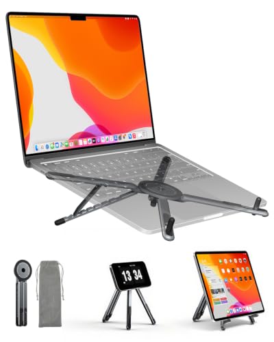 Image of Viozon Portable Laptop Stand for Desk, Foldable Adjustable Computer Riser with Magnetic Phone Holder, Aluminum Laptop Stand for 10–16” Laptops & 4–13” Phone/Tablet (Space Grey)