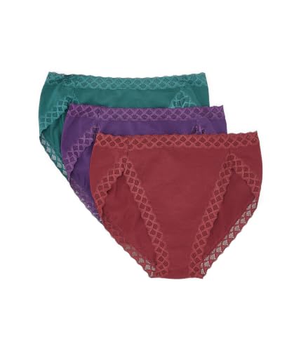 Image of Natori Women's Bliss French Cut 3-Pack Dark Wisteria /Emerald Blue /Deep Rouge X-Small
