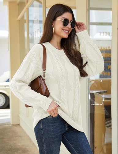 YUCOLEN Pullover Sweaters for Women Chunky Cable Knit Crewneck Loose Fit Long Sleeve Vintage Fall Sweater Tops3