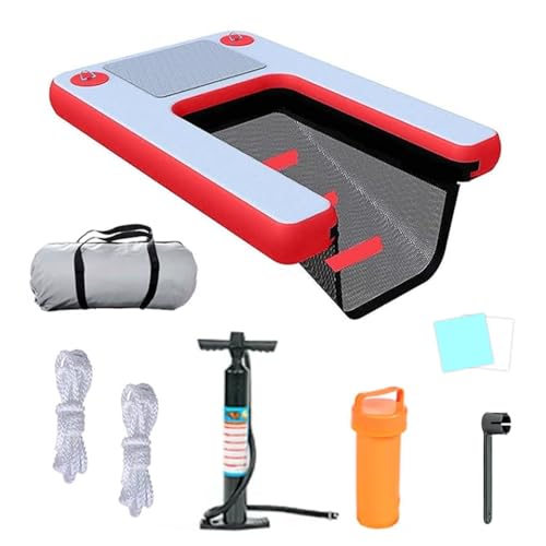 SRNSAEB High Visibility Dog Pool Ramp Above Ground Pool, Inflatable Dog Boat Ramp Ladder for Pontoon Boat/Beaches/Lake/Dock, Portable PVC Floating Dog Water Ramp with Steps Pump Handbag(Red)