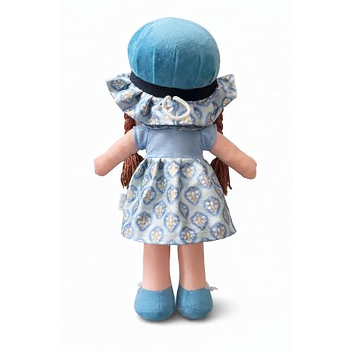 Image of Apollo Toys Soft Cloth Doll for Kids | Cute Braided Girl Plush Toy with Hat | Premium Cotton Stuffed Soft Toy for Girls | Birthday Gift for Kids | Safe & Washable Doll (Blue Dress, 50 cm) (Blue)