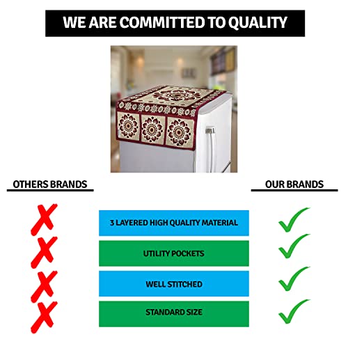 Image of Polyester Fridge 3-Layered Refrigerator Top Cover with 6 Side Pockets Dustproof Washable Kitchen Appliance Protector (Maroon, 39x21 Inch)