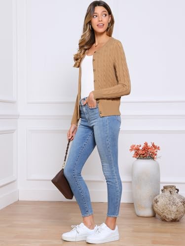 Allegra K Cardigan Sweater for Women's Cable Knit Button Down Long Sleeve Crew Neck Casual Coats4