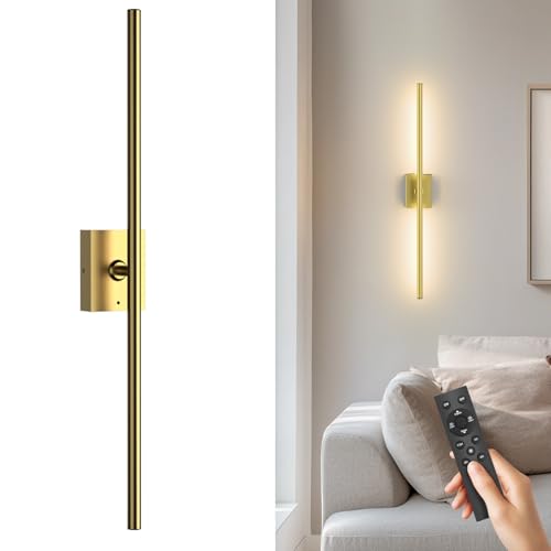 Image of Battery Operated Wall Sconce, 10000mAh 4CCT Dimmable, Gold 1pc | Rechargeable wall lights with remote & touch control, 360rotate timer 31.5 inch, for bedroom living room hallway decoration