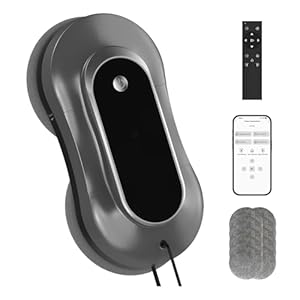 AOQUFUL intelligenter Fensterputzroboter, elektrischer Fensterputzer mit Dual-Wasserspray, automatischer Fensterroboter mit Fernbedienung und App, für Innen- und Außenfenster und Glas,12 Tücher,grau