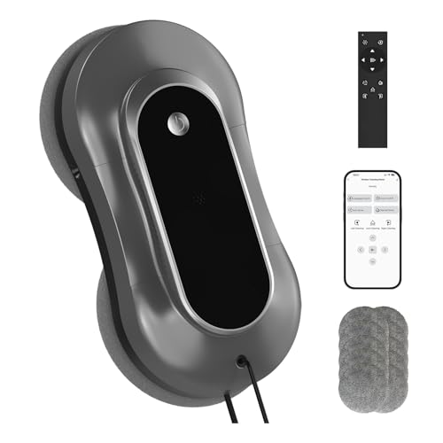 AOQUFUL Robot Laveur de Vitre Intelligent - Nettoyeur de Vitres Électrique avec Double Pulvérisation d'eau, Télécommande & Contrôle Via Application, pour Fenêtres Intérieures & Extérieures, Gris