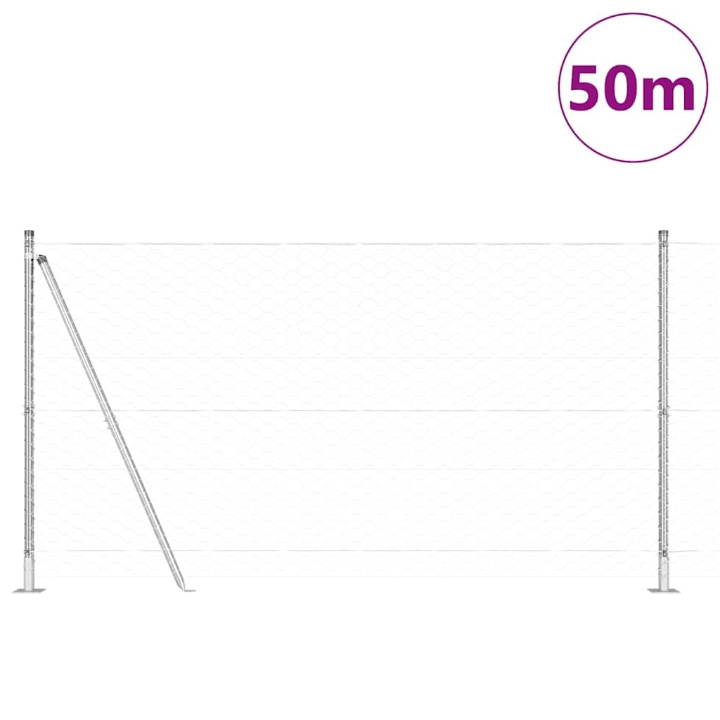 Sistema de valla de acero plateado, 500 x 3,2 x 120 cm, 50 mm, rejilla de malla de alambre con 22 postes, diseño moderno, robusto y resistente al óxido para jardín, patio y perros