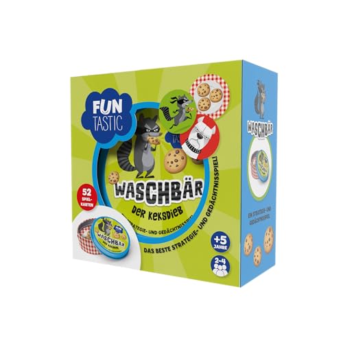 IMAGILAND Waschbär Der Keksdieb Strategie- & Gedächtnisspiel ab 5 Jahren | Kartenspiel für 24 Spieler | 52 Karten in Metalldose | Familienspiel & Reisespiel