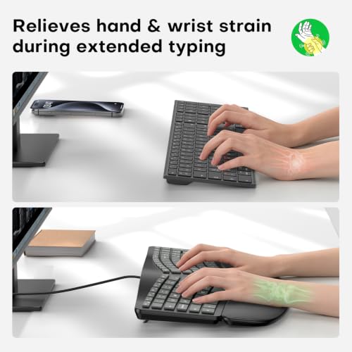 Image of OMOTON USB-A Type-C Ergonomic Keyboard Wired with Cushioned Wrist Rest