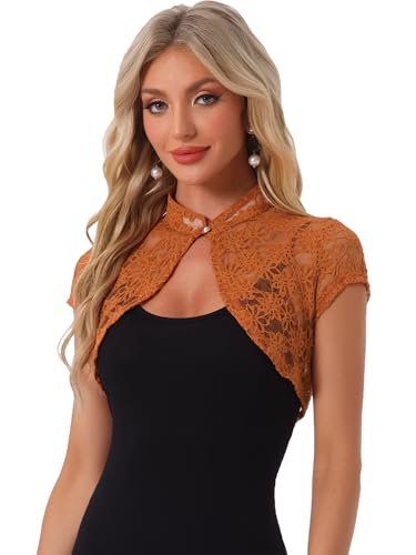 Image of Allegra K Women's Lace Cardigan Stand Collar Short Elegant Shrug Open Front Cropped Bolero Cardigan