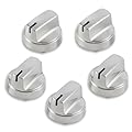 Atgestore WB03X29354 Stove Knob Replacement for GE Stove Parts, kip 5u06 191d9233 Stainless Steel Knob for GE Profile Stove Top Knobs PGP7036SLSS PGP9030SLSS GE Cafe Cooktop Burner Control Knobs 5 Pcs