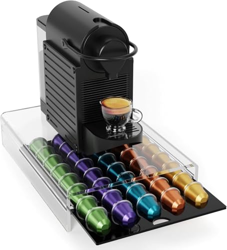 H HOMEXIN - Soporte transparente para cápsulas de café Nespresso, organizador de 40 cápsulas, diseño extraíble suave, soporte resistente para máquinas de café, sin instalación, fácil limpieza