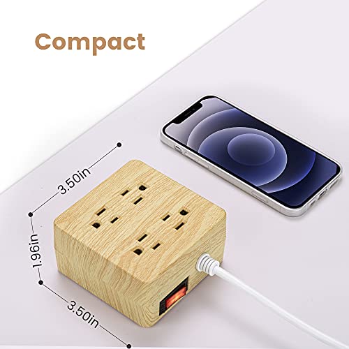 Usb Power Strip Surge Protector - Superdanny Desktop Extension Cord With 4 Widely Spaced Outlets & 4 Smart Usb Ports, Portable Charging Station For Home, Office, Hotel, Dorm, Rv, Faux Wood Grain #TOP5