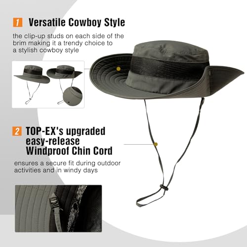 Image of Oversized XL XXL Waterproof Sun Hat for Big Heads Mesh Bucket Hat Wide Brim Adjustable Packable Hiking Beach Fishing