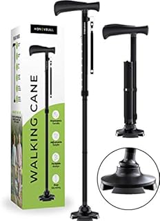 HONEYBULL Walking Cane for Men & Women - Free Standing Cane, Foldable, Pivot Tip, Heavy Duty, with Travel Bag | Walking Sticks, Canes for Seniors & Adults [Black]