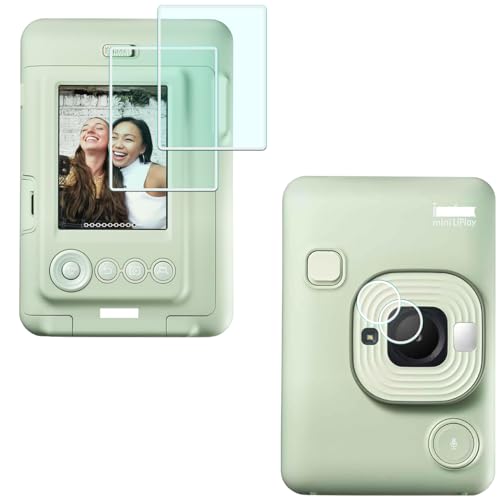 HUIPUXIANG Protector de pantalla para Fuji Fujifilm Instax Mini Liplay + lente PET Flim [2+2 piezas] en cámara (para accesorios), 0,3 mm, alta definición, dureza 9H, pantalla LCD óptica de alta