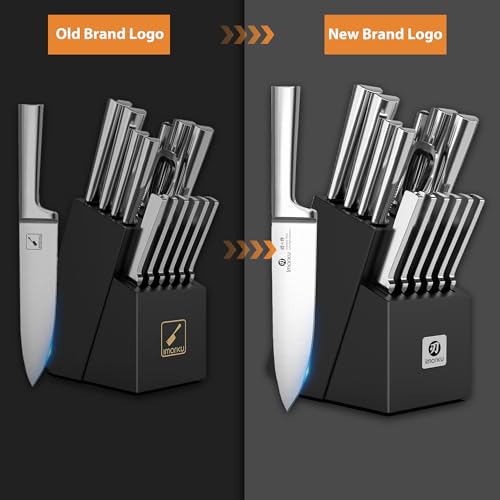 Image of imarku 15-Piece Knife Block Set Built-in Sharpener, Japanese High Carbon Stainless Steel Kitchen Knife Set, Dishwasher Safe, Chef Knife Set with Wooden Knife Block, Santoku Knive for Kitchen Cooking