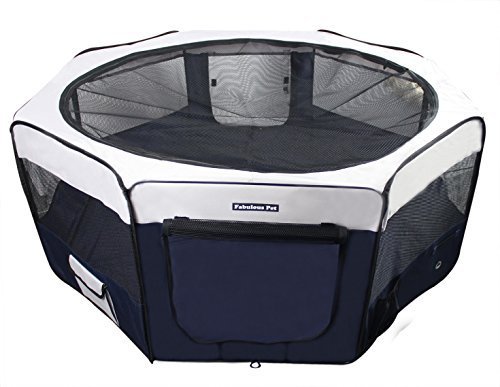 (Small, NAVY/GRAY) - Fabulous Pet Portable Doggie, Puppy, Cat, Kitten Play Pen
