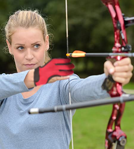 Chinfun Archery Gloves Leather Three Finger Protector Bow Shooting Hunting Glove For Youth & Adult Beginner Archery Protective Gear Accessories Red S #TOP4