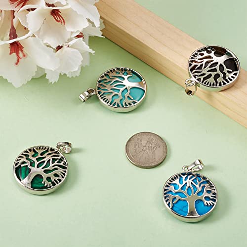 Beadthoven 10Pcs Tree Of Life Charms Pendants Mixed Natural Gemstone Pendants Platinum Round Healing Energy Stone Crystal Chakra Charms For Diy Necklaces Jewelry Making Accessories #TOP4