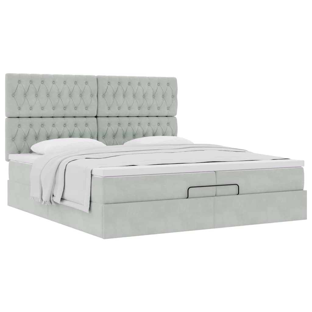 Ottoman-Bett mit Matratzen, Hellgrau 200x200 cm, Samt, Stauraum, Taschenfederkern, Schlafzimmer Möbel, Platform Bett