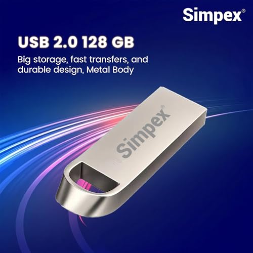 Image of Simpex (128GB 2.0V) Metal Body 128GB USB Flash Drive, High Speed Read & Write Pen Drive, X-Ray & Temperature Resistant, Compatible with Windows & Mac OS