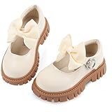Wulubaba Toddler Girl Dress Shoes Bow Cream Dress School Shoes Princess Mary Jane for Toddler/Little Girl,Cream,9