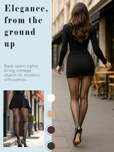 2 Pairs Sheer Backseam Tights for Women, Cuban Heel Stockings with Reinforced Toes & Control Top Pantyhose 6