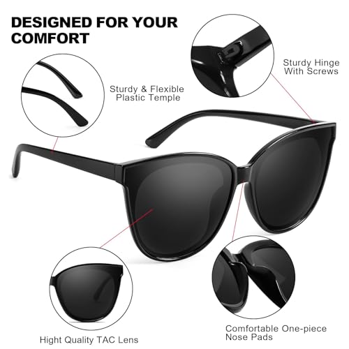 IGnaef® Oversized Cat Eyes Sunglasses for Women Polarized & UV Protection, Trendy Large/Big Cateye Sunnies IF16274