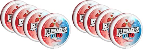 Image of Ice Breakers Duo Fruit and Cool Strawberry Mints Pack of 8 Pouch, 4 x 36 g