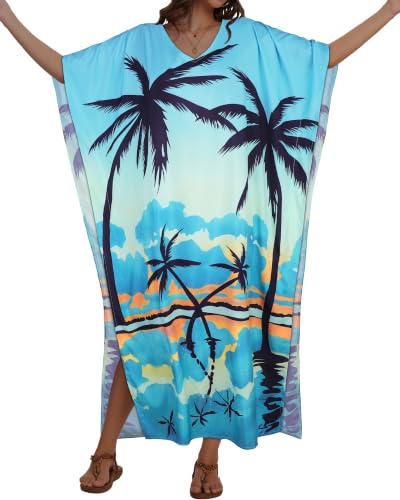 Image of Kaftan Dresses for Women V Neck Caftan Batwing Sleeve Swimsuit Cover Up | JILUVIN Plus Size Beach Swimwear Dress, Loose Fit Maxi Print Moomoo, Casual Mumu Nightgown Mrs Roper Costumes Vocation 2026