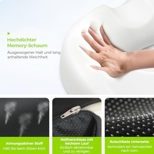 AUVON Sitzkissen Orthopädisch Rund mit Doppelt-U-Form & Oberschenkel-Entlastungsschräge, Hämorrhoiden Sitzkissen bürostuhl Auto, Sitzring Erhöht Sitzkomfort, Fördert Durchblutung, Entlastet Steißbein