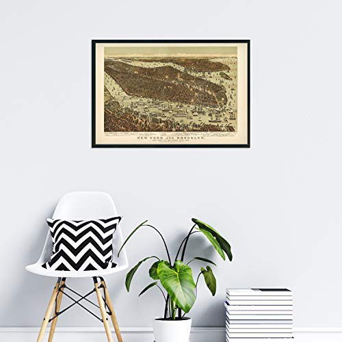 Historix Vintage 1892 Map Of New York And Brooklyn With Jersey City And Hoboken Waterfront - 24X36 Inch Nyc Vintage Map Wall Art Panoramic Birds Eye View Map Of New York Poster - Nyc Decor #TOP4