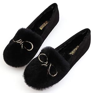 Ladies’ Mocassin Slippers, Anti-Slip House Schoenen, Indoor Outdoor Oxford Sole Instappers Ademende Comfort Shoes,Black,35