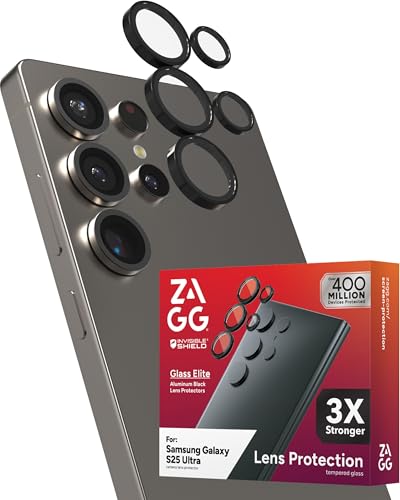 ZAGG InvisibleShield Glass Elite Premium (anillos de cámara) Protector de lente de cámara de vidrio templado para Samsung Galaxy S25 Ultra, cobertura completa, antirreflectante, resistente a las