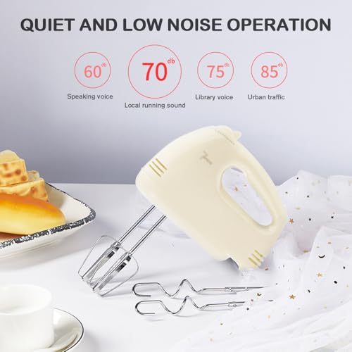 Image of Handmixer Electric Handheld - 7 Speed Portable Kitchen Mixer Electric with 5 Stainless Steel Accessories Whisk, Food Beater for Whipping Mixing Cookies Cakes Eggs, Beige