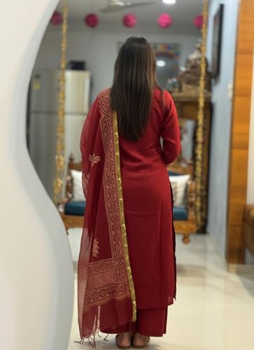 Image of ANNI Designer Women's Rayon Viscose Straight fit Printed Embroidered Kurta with Pant & Dupatta | Ethnic Kurta Set for Women | Daily, Office & Festive Traditional