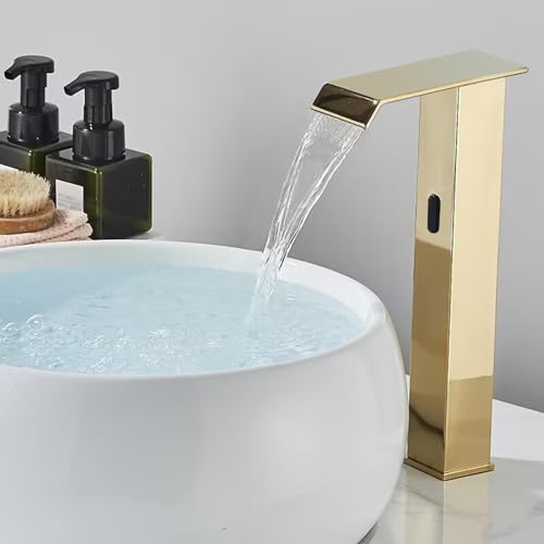 Rubinetto miscelatore automatico in ottone, con sensore a infrarossi touchless, design a cascata cromato, per lavello, moderno, facile da usare, soluzione elegante e igienica