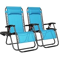 Yaheetech Zero Gravity Chairs Outdoor Adjustable Folding Sunloungers Lounge Recliners w/Pillows, Cup Holder and Carry Strap for Patio Porch Deck Light Blue Set of 2