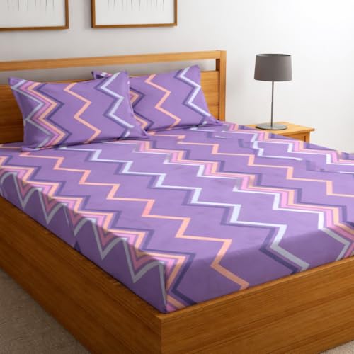 Image of Jashan Bedsheet for Double Bed, Elastic Bedsheet King Size Cotton, Double Bedsheet with 2 Pillow Covers, 200 TC 100% Cotton Premium Printed Elastic Fitted Bedsheet