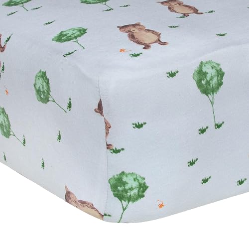 Image of Burt's Bees Baby Print Fitted Crib Sheet Organic Cotton BEESNUG - Storybook Bear Prints, Fits Unisex Standard Bed and Toddler Mattress, Infant Essentials, 52 x 28 Inch 1-Pack