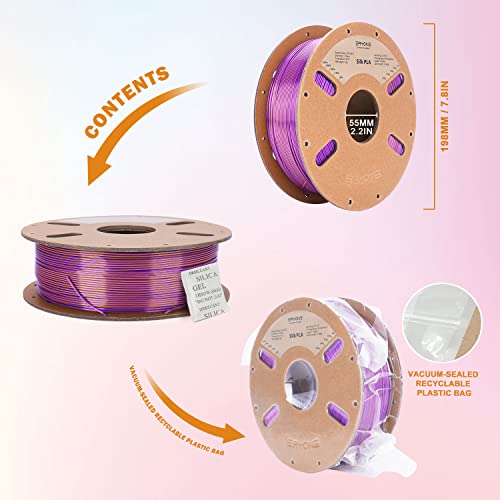 Image of ERYONE Silk Dual Color PLA Filament 3D Printer 1.75mm + /- 0.03mm, Bicolor Filament Two Tone PLA 1KG(2.2lbs) Cardboard Spool, Gold Purple