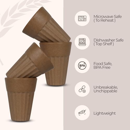 Image of Eco-Friendly Tea Cup Set of 4 | Kulhad Style Coffee & Tea Mugs | 140 ml Unbreakable, Stain-Free, Heat Resistant, Reusable, Microwave Safe | Rice Husk & Bamboo Fibre | Natural Husk
