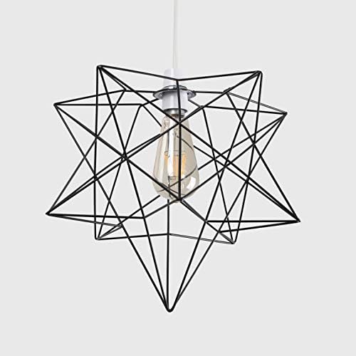Retro Matt Black Geometric Star Design Ceiling Pendant Light Shade - Complete with a 4w LED Filament Bulb [2700K Warm White]