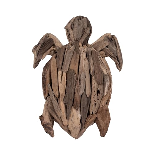 Sagebrook Home Coastal Driftwood Turtle Wall Decor - Handmade Wooden Sea Turtle Sculpture - Rustic Brown MDF & Natural Driftwood - Beach House & Living Room Wall Art - 3" Brown