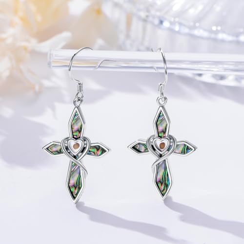Mountain Mustard Seed Earrings for Women 925 Sterling Silver Abalone Shell Cross Dangle Drop Earring Christian Jewelry Outdoor Birthday Gifts3