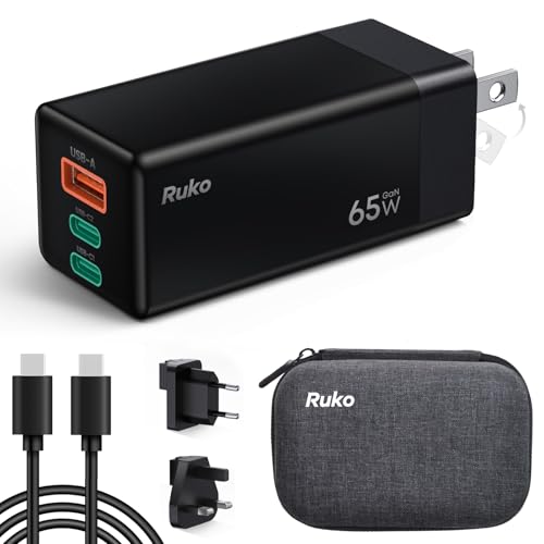Ruko 65W USB C Travel Charger Kit, 3-Port GaN Fast Charger - image 1