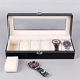 Hecho de cuero artificial impermeable de calidad premium, MDF y terciopelo.Este organizador de relojes para hombre es exquisito, magnífico y atractivo.Y es fácil de limpiar.Solo necesita limpiar el organizador de la caja de la pantalla con un paño.